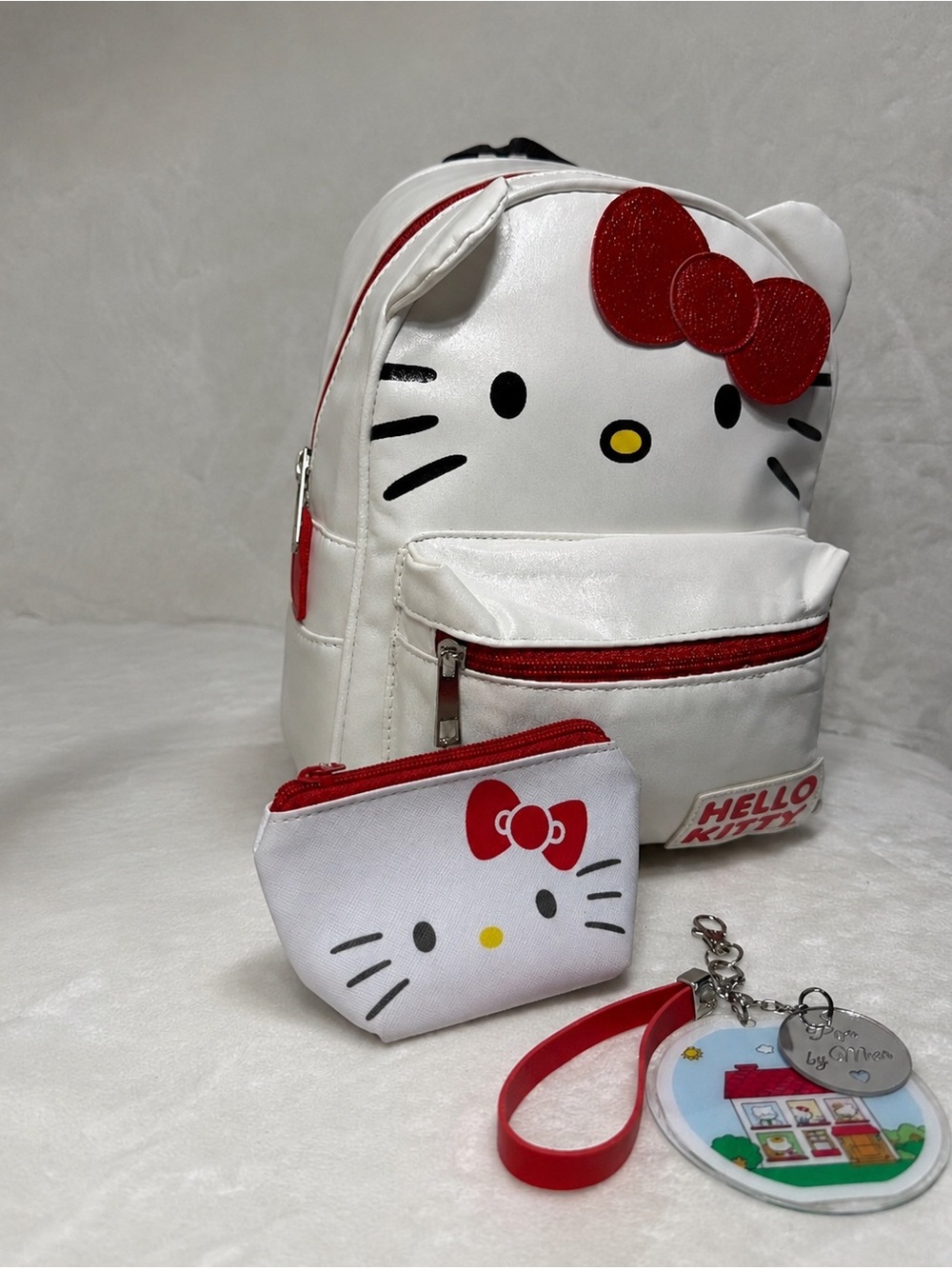 Hello Kitty Set – Backpack, Coin Purse,  & Handmade Keychain